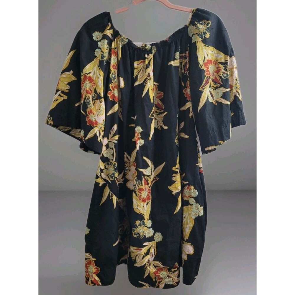 Free People Sz Lg Jodie Floral Cotton Tunic Night Combo Mini Dress Boho Pockets